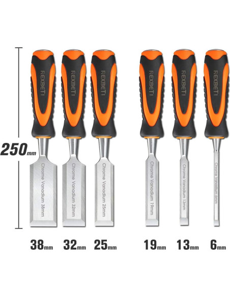Juego de Cinceles de Madera REXBETI 10 Piezas con Afilador