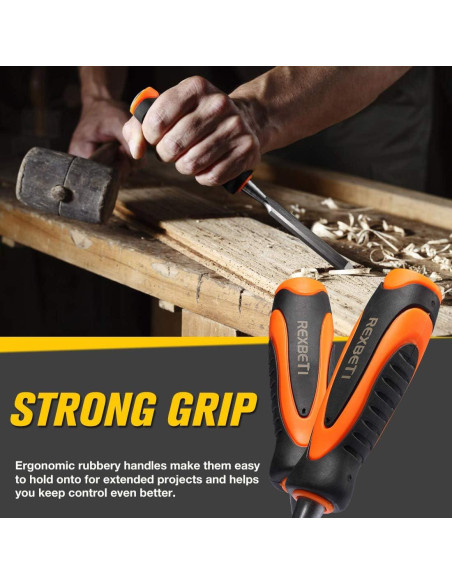 Juego de Cinceles de Madera REXBETI 10 Piezas con Afilador