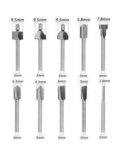 Juego de 10 Bits de Router HSS Wolfride 3mm Titanio 2