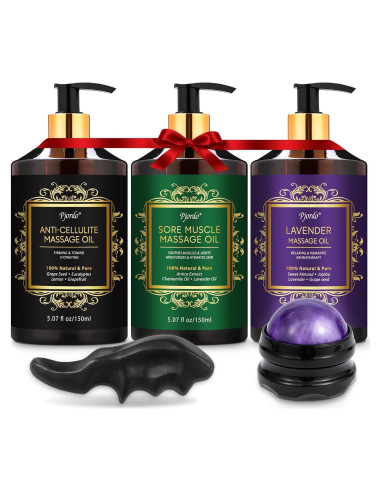 Kit de Masaje Pjordo: 3 Aceites Relajantes + Herramientas