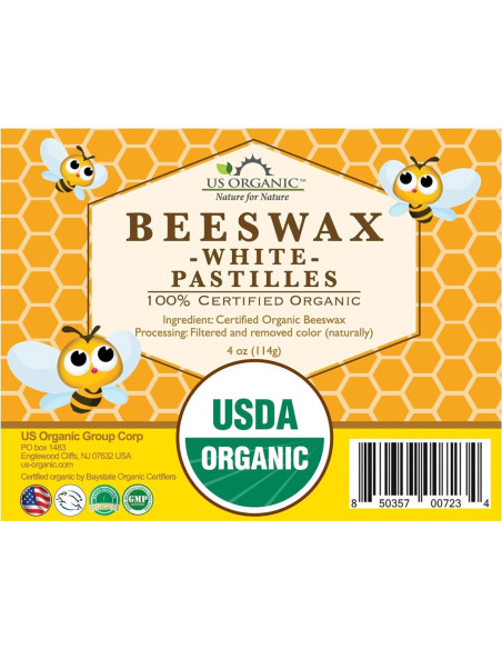 Cera de Abeja Orgánica 100% Pura US Organic 113.4 g Blanca