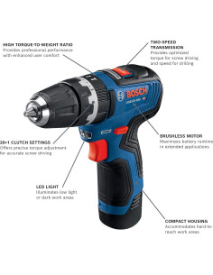 Martillo Conductor Bosch GSB12V-300 12V Max 34.02 Nm con 2 Baterías 2