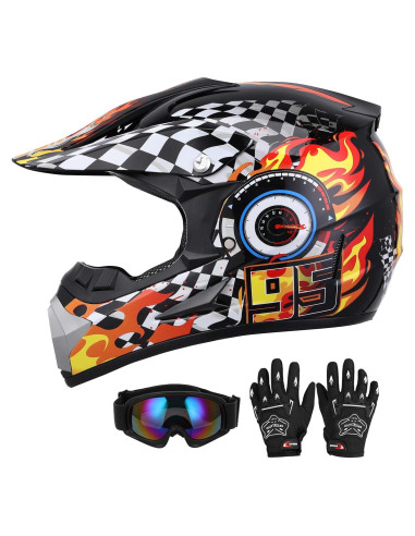 Casco de Motocross Juvenil Oumurs Negro Llama 5-14 Años