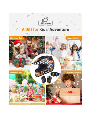 Casco de Motocross Juvenil Oumurs Negro Llama 5-14 Años