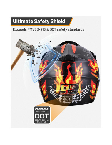 Casco de Motocross Juvenil Oumurs Negro Llama 5-14 Años