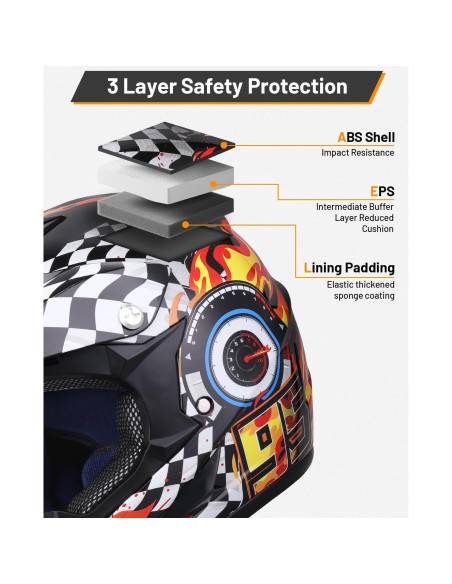 Casco de Motocross Juvenil Oumurs Negro Llama 5-14 Años Casco de Motocross Juvenil Oumurs Negro Llama 5-14 Años