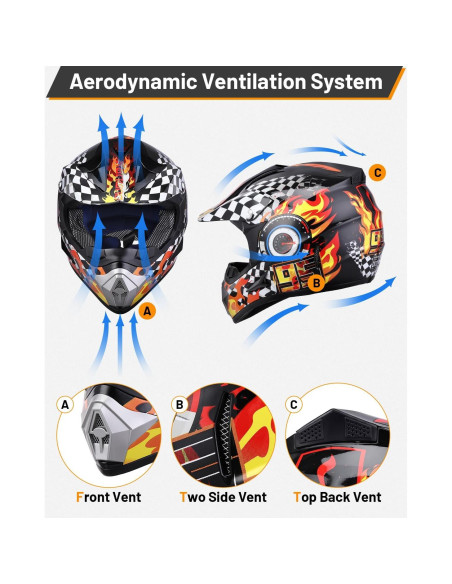 Casco de Motocross Juvenil Oumurs Negro Llama 5-14 Años Casco de Motocross Juvenil Oumurs Negro Llama 5-14 Años