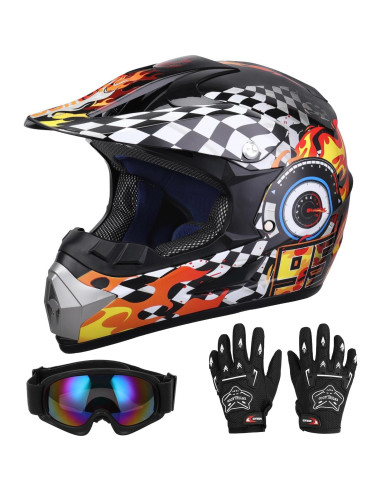 Casco de Motocross Juvenil Oumurs Negro Llama 5-14 Años