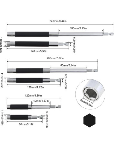 Juego de 3 Portapuntas Magnéticos ChgImposs 80-140mm