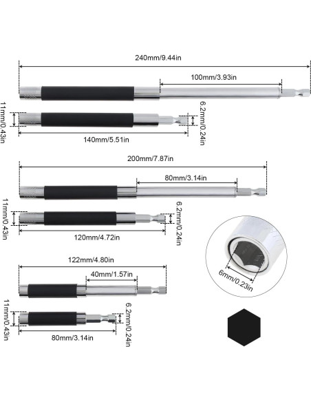 Juego de 3 Portapuntas Magnéticos ChgImposs 80-140mm