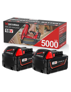 Paquete de 2 Baterías 18V 5000mAh WORTHMAH para Milwaukee M18