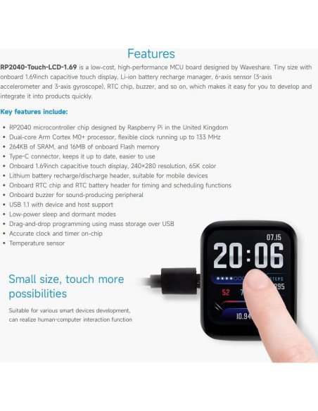 Placa de Desarrollo Waveshare RP2040 con Pantalla Táctil 1.69" Placa de Desarrollo Waveshare RP2040 con Pantalla Táctil 1.69"