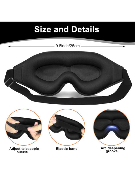 Máscara de Ojos para Dormir ABCDMM Negra Suave y Ligera