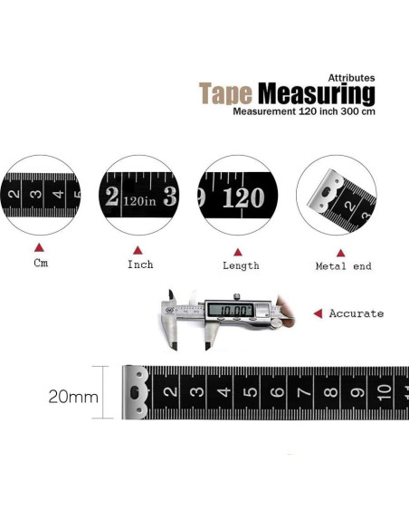 Cinta Métrica BUSHIBU 300 cm Doble Escala para Medición