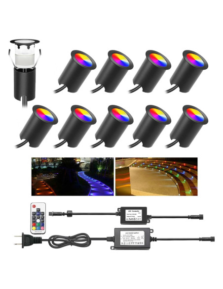 Kits de luces LED empotradas YZGWZLD 10 paquetes IP67 RGB 3.0 cm