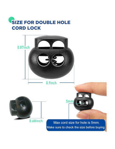 12 Cierres de Cuerda de Plástico Doble Orificio POM - Ajustables