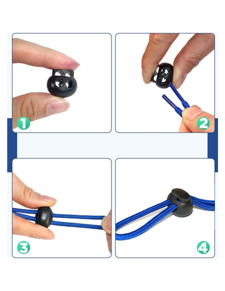 12 Cierres de Cuerda de Plástico Doble Orificio POM - Ajustables