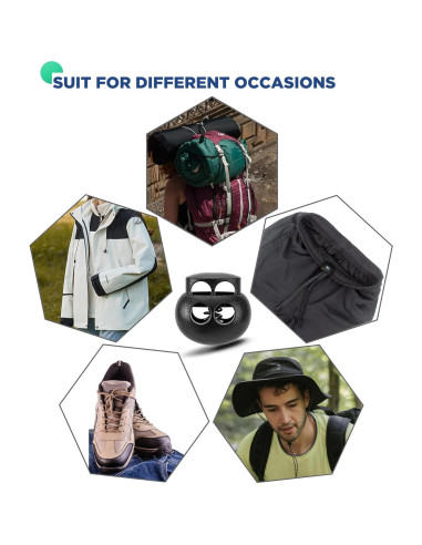 12 Cierres de Cuerda de Plástico Doble Orificio POM - Ajustables