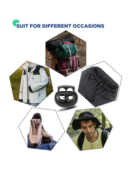 12 Cierres de Cuerda de Plástico Doble Orificio POM - Ajustables