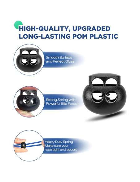 12 Cierres de Cuerda de Plástico Doble Orificio POM - Ajustables