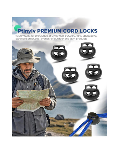 12 Cierres de Cuerda de Plástico Doble Orificio POM - Ajustables