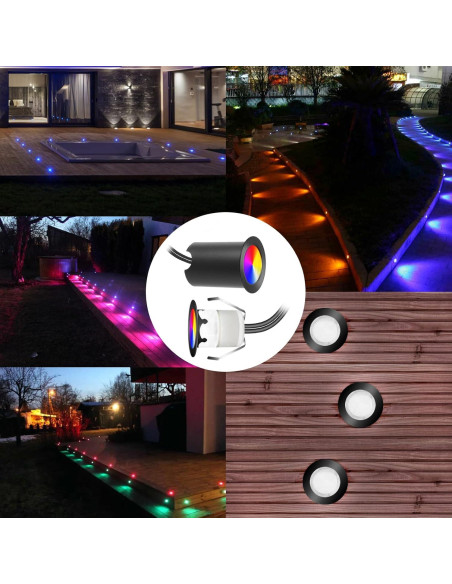 Kits de luces LED empotradas YZGWZLD 10 paquetes IP67 RGB 3.0 cm