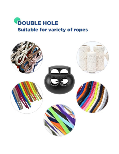 12 Cierres de Cuerda de Plástico Doble Orificio POM - Ajustables