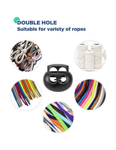 12 Cierres de Cuerda de Plástico Doble Orificio POM - Ajustables