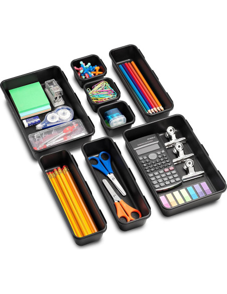 Organizadores de Cajones Masirs - Juego de 8 Piezas, Plástico Negro