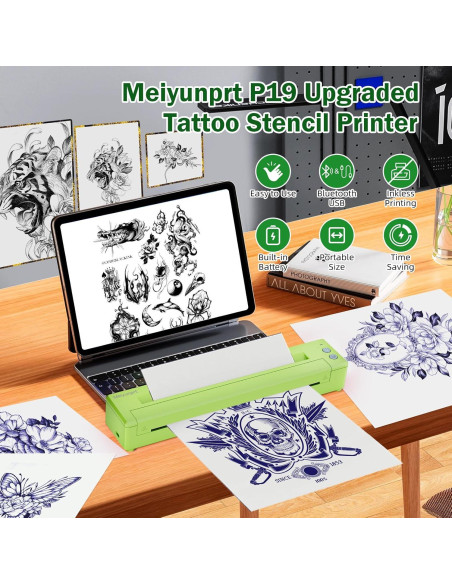 Impresora de Plantillas de Tatuaje Meiyunprt P19 Inalámbrica