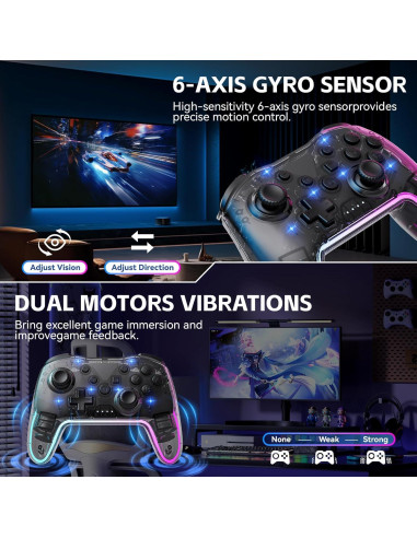 Controlador Inalámbrico Comdigio para Switch y PC - RGB, Turbo y Vibración