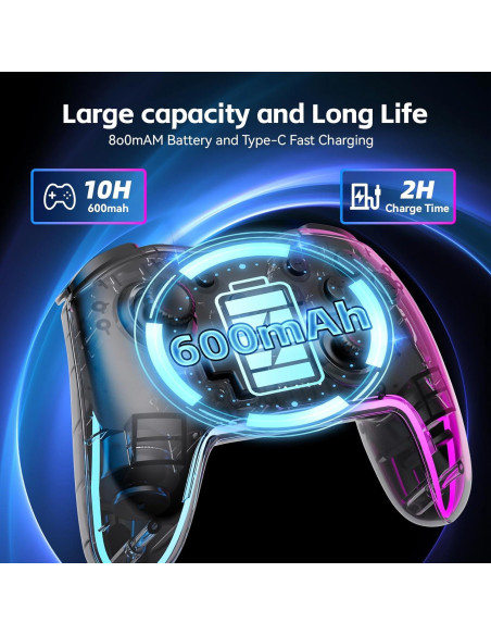 Controlador Inalámbrico Comdigio para Switch y PC - RGB, Turbo y Vibración
