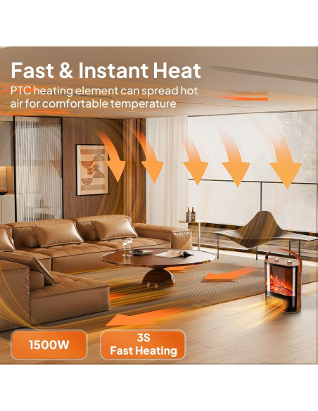 Calefactor Eléctrico ROVSUN HT1908Pro 1500W con Llama 3D