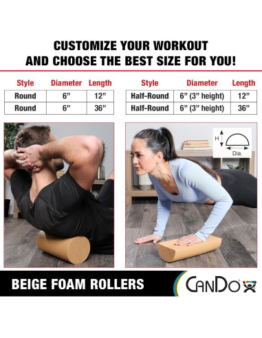 Rodillo de Espuma PE Beige CanDo 15x30 cm para Masaje y Recuperación