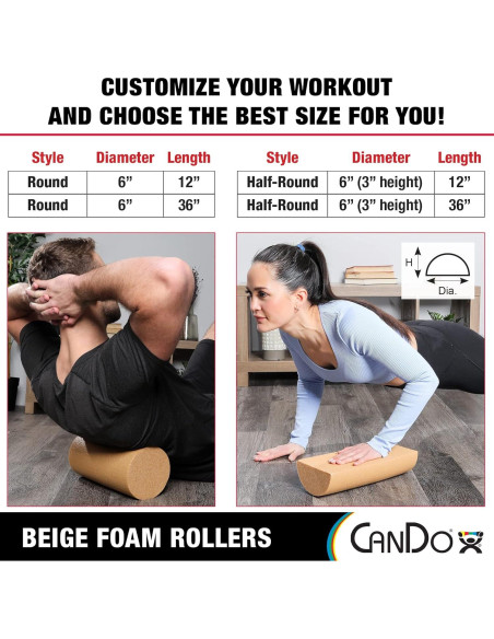 Rodillo de Espuma PE Beige CanDo 15x30 cm para Masaje y Recuperación