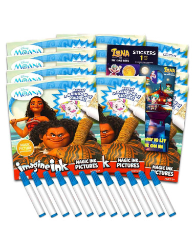Set de 12 Libros para Colorear Disney Moana con Tinta Mágica