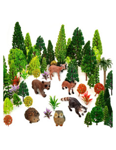 48pcs Árboles y Figuras de Animales para Escenografía de Trenes