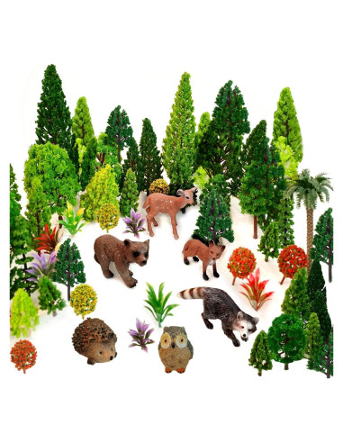 48pcs Árboles y Figuras de Animales para Escenografía de Trenes