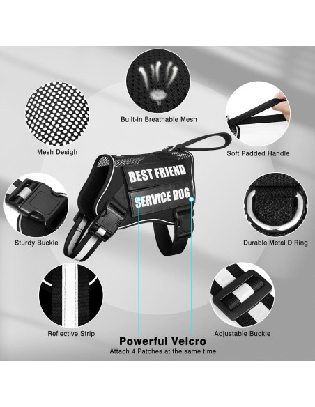 Arnés para Perros de Servicio MOOGROU Negro XS con 10 Parches