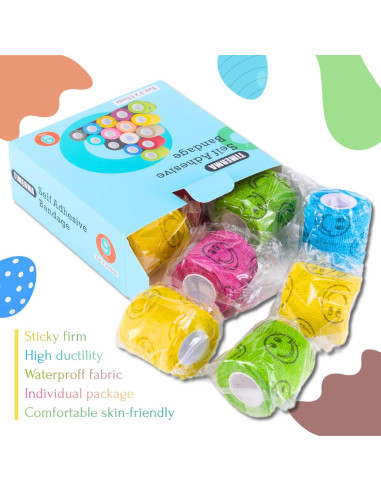 9 Rollos de Venda Adhesiva Elástica Smiley 5 cm x 4,57 m