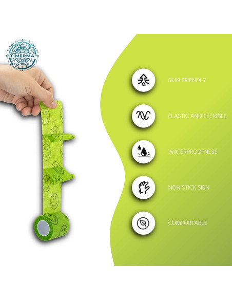 9 Rollos de Venda Adhesiva Elástica Smiley 5 cm x 4,57 m