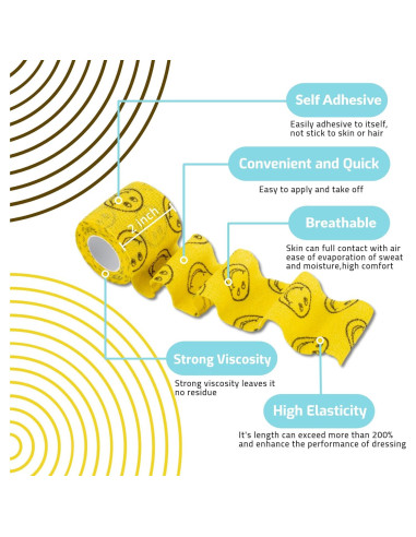 9 Rollos de Venda Adhesiva Elástica Smiley 5 cm x 4,57 m
