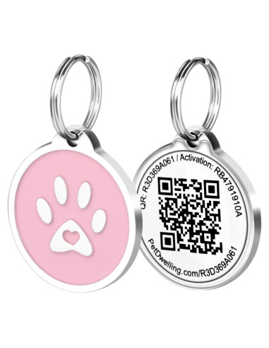 Etiqueta Identificación Mascotas Pet Dwelling Pata Rosa QR