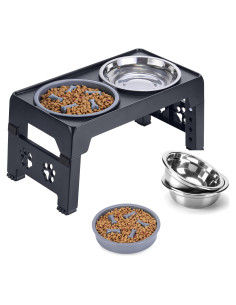 Cuencos Elevados para Perros XIAYI Ajustables 5 Niveles Negro