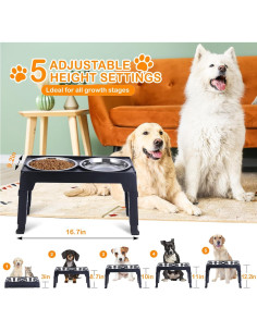 Cuencos Elevados para Perros XIAYI Ajustables 5 Niveles Negro 2