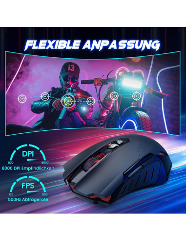 RisoPhy Ratón Gaming Inalámbrico 8000 DPI Ergonomico