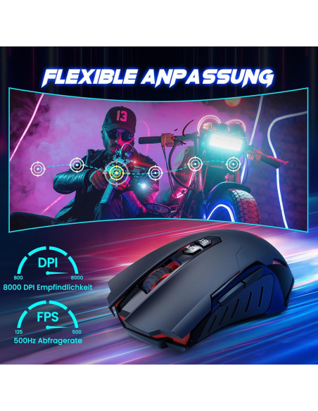 RisoPhy Ratón Gaming Inalámbrico 8000 DPI Ergonomico