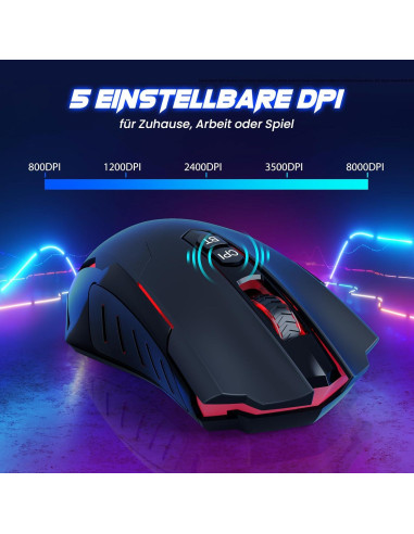 RisoPhy Ratón Gaming Inalámbrico 8000 DPI Ergonomico