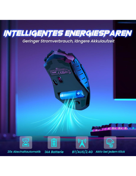 RisoPhy Ratón Gaming Inalámbrico 8000 DPI Ergonomico