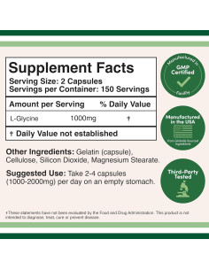 Suplemento de Glicina 1000mg Double Wood 300 Cápsulas 2